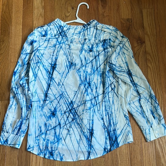Calvin Klein Blue and White Long Sleeve Graphic Blouse Size Large - Picture 7 of 11